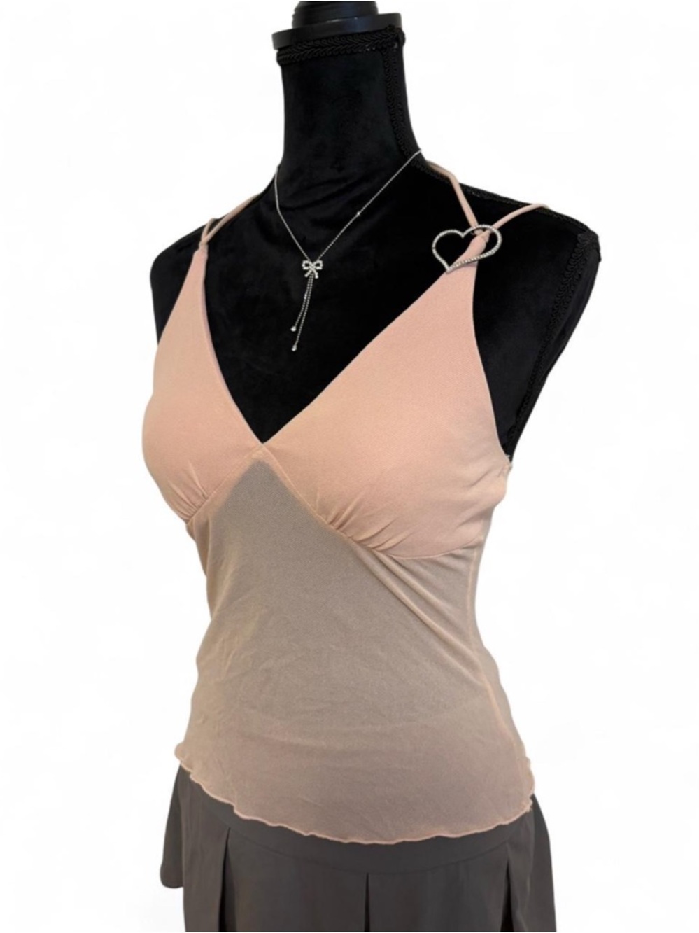 Le Chateau pink mesh cami top with heart detail